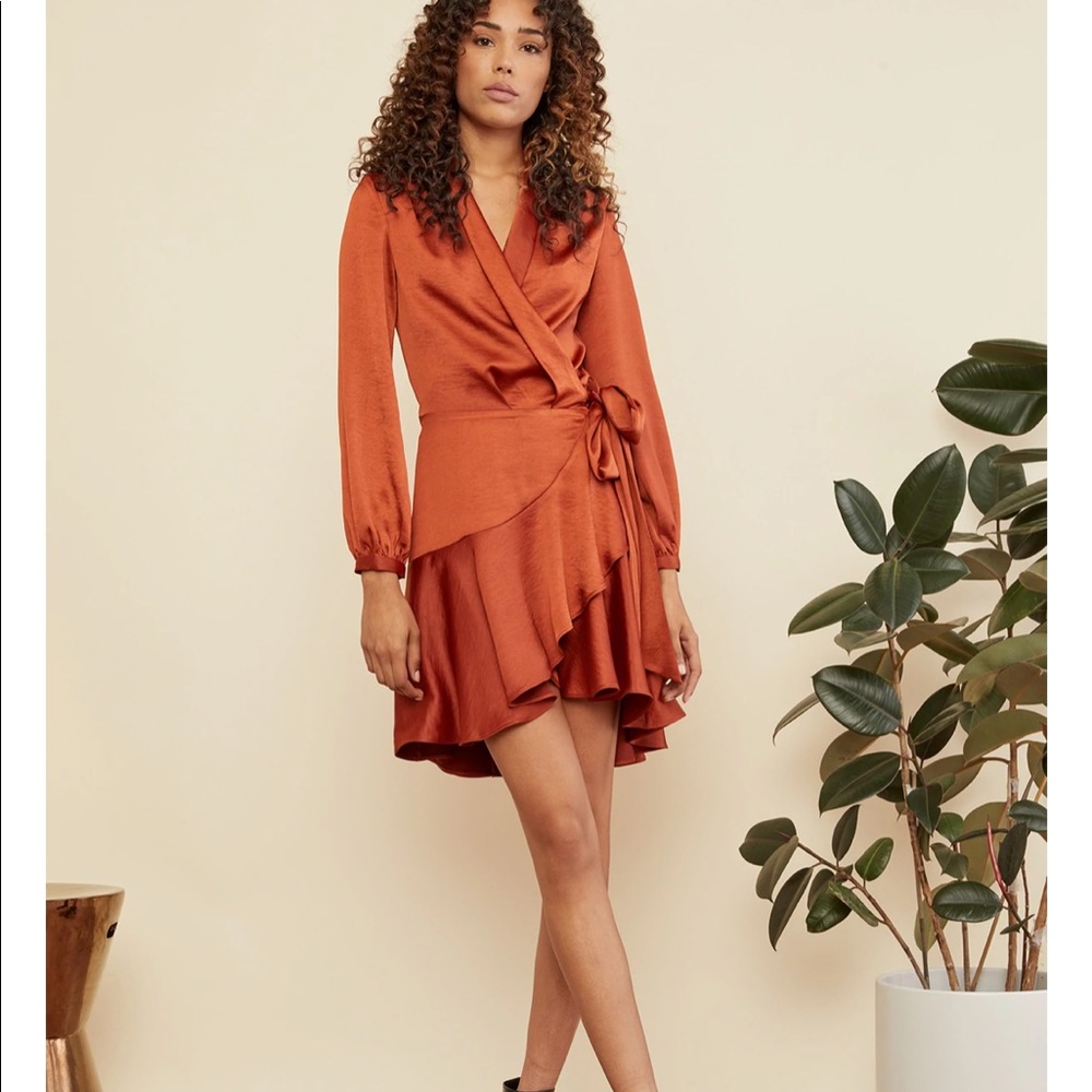 LUCY PARIS RUST SATIN WRAP DRESS